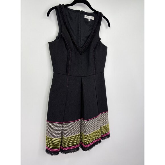 Trina Turk Abela Fringe Embroidered Fit and Flare Sleeveless Dress Black Size 6 - Picture 2 of 10